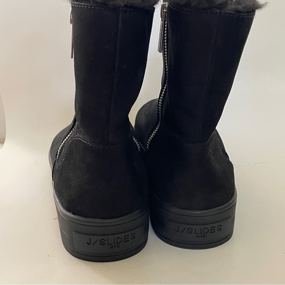 J Slides NYC Henley Winter Boots Black Leather Nubuck Faux Fur Lined Zip 10 - Picture 3 of 12